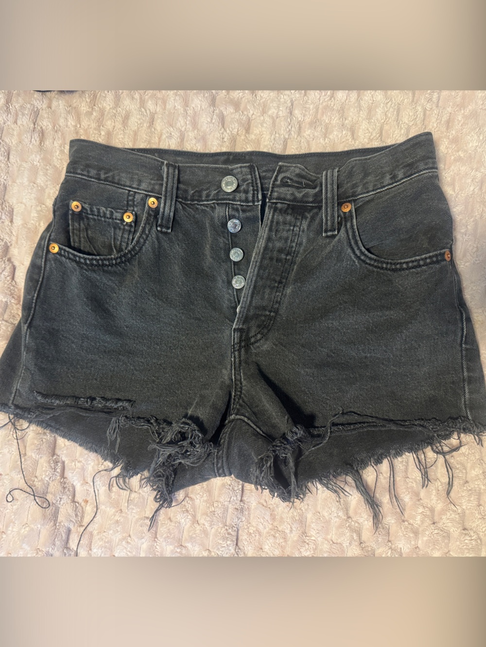 Levi's Black Distressed Button-Fly Jean Shorts